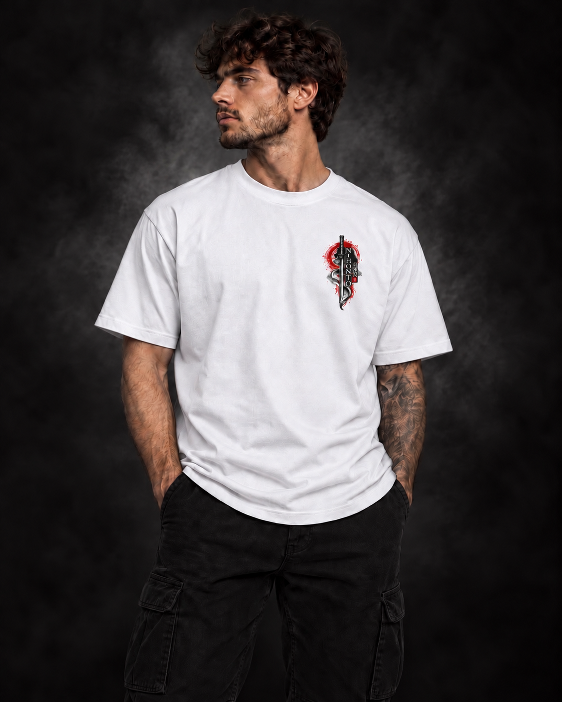 White Yonakasaku Katana Sword T-Shirt product view 2