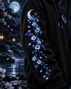 Blue Floral Moon & Serpent Graphic Relaxed Hoodie