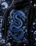 Blue Floral Moon & Serpent Graphic Relaxed Hoodie