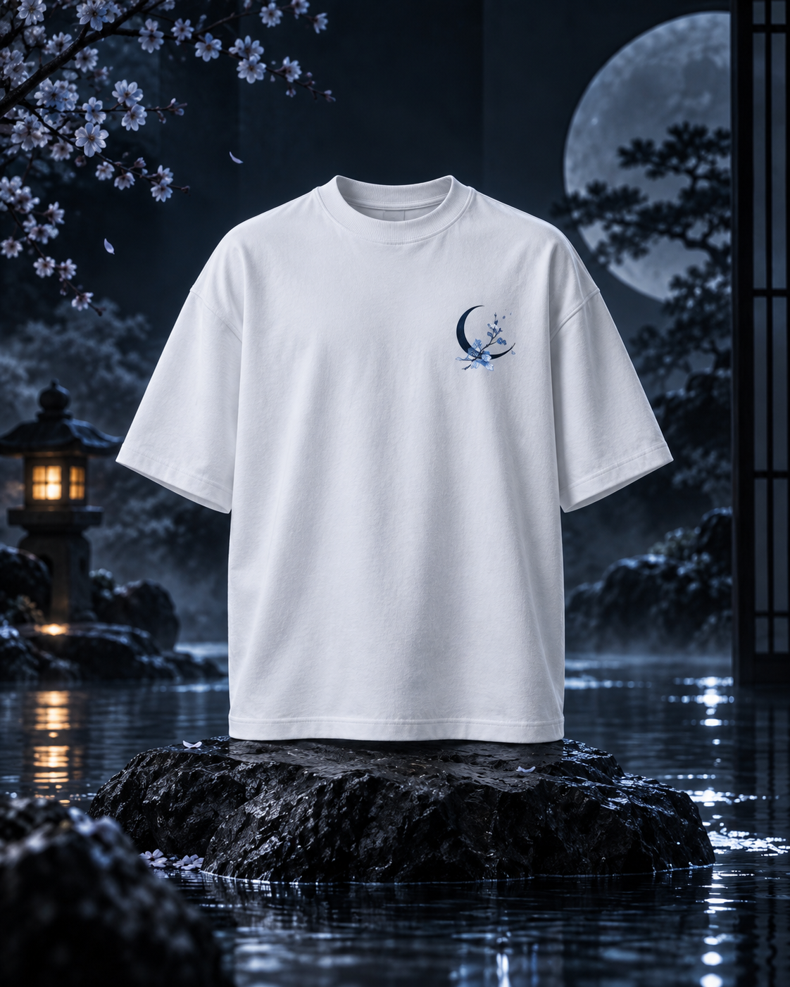 Blue Floral Moon & Serpent T-Shirt