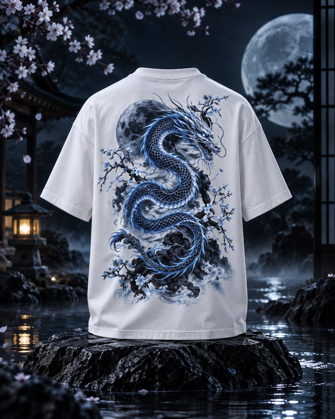 Blue Floral Moon & Serpent T-Shirt