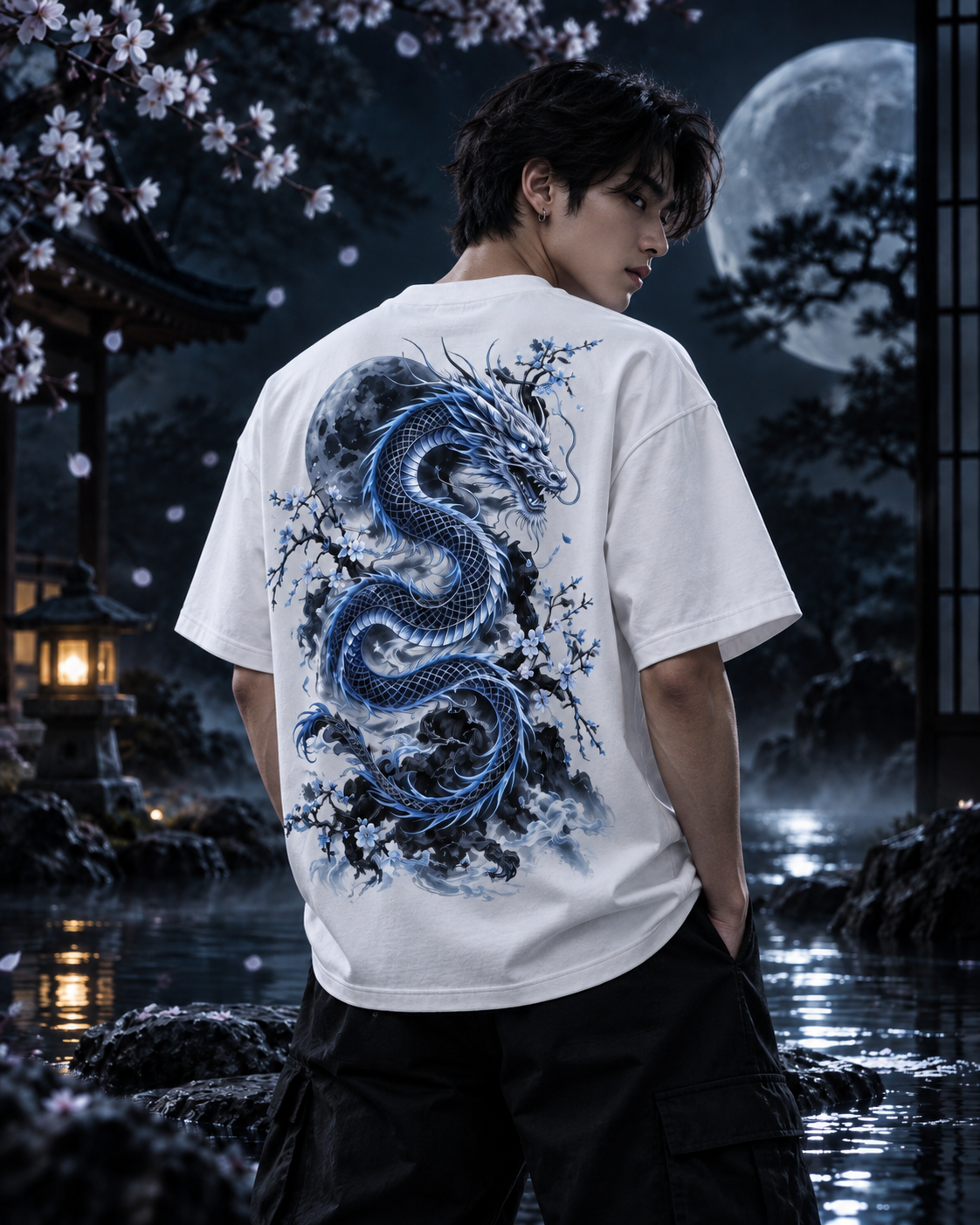 Blue Floral Moon & Serpent T-Shirt