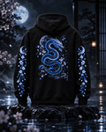 Blue Floral Moon & Serpent Graphic Relaxed Hoodie