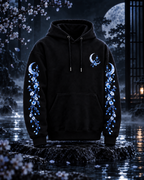 Blue Floral Moon & Serpent Graphic Relaxed Hoodie