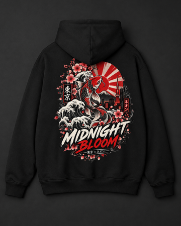Midnight Bloom Heavy Blend Hoodie with Japanese-inspired graphic artwork