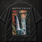 Black Manai Falls tee waterfall back print detail