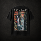 Manai Falls Japanese travel tee black back with waterfall graphic