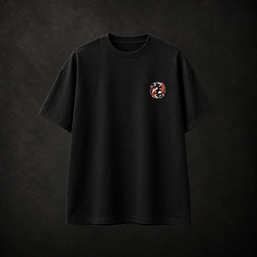 Manai Falls Japanese travel tee black front with koi chest emblem