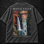 Charcoal Manai Falls tee waterfall back print detail
