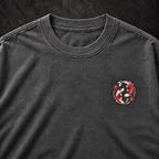 Charcoal Manai Falls tee koi chest emblem and collar detail