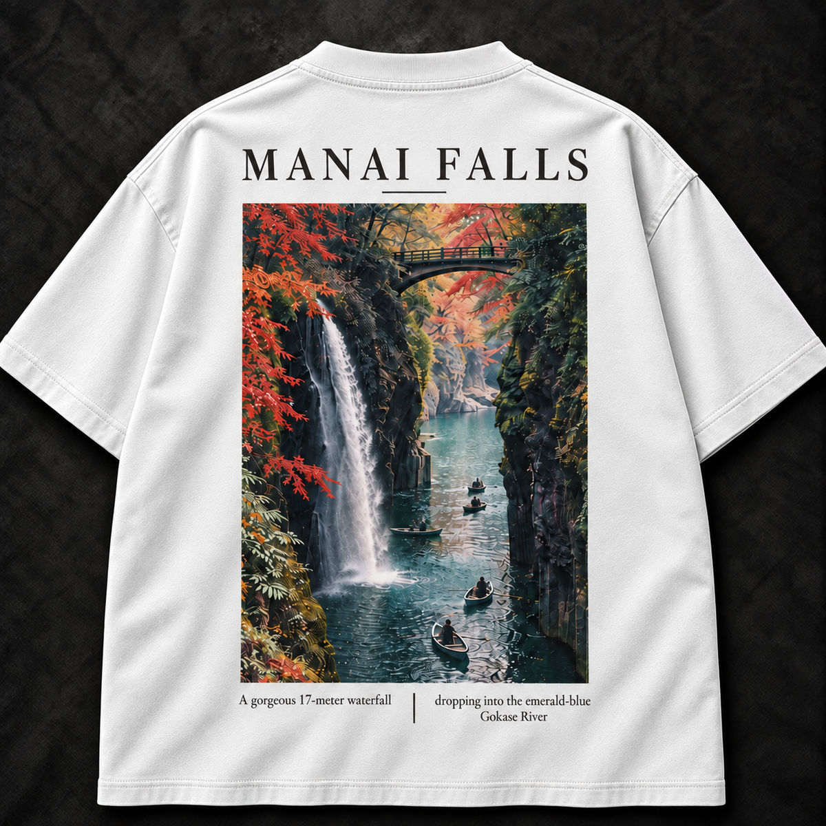 White Manai Falls tee waterfall back print detail
