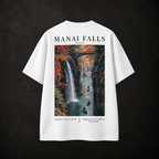 Manai Falls Japanese travel tee white back with waterfall graphic