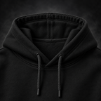 Close-up of the hood and drawstrings on the Yonakasaku black hoodie