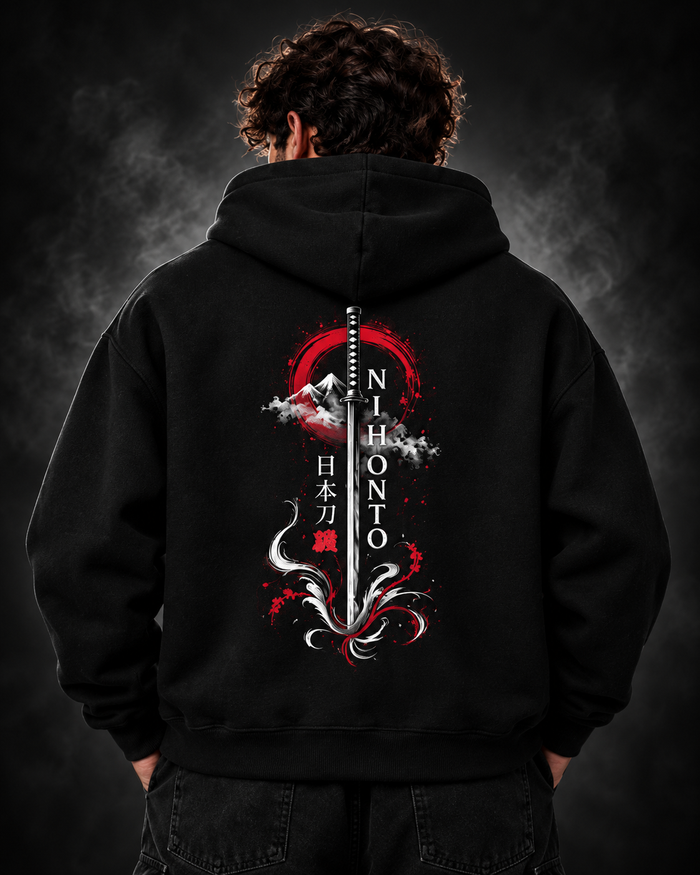 Yonakasaku Katana Sword Hoodie - black back model