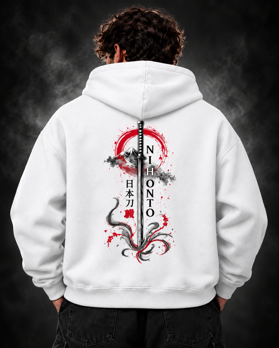 Yonakasaku Katana Sword Hoodie - white back model
