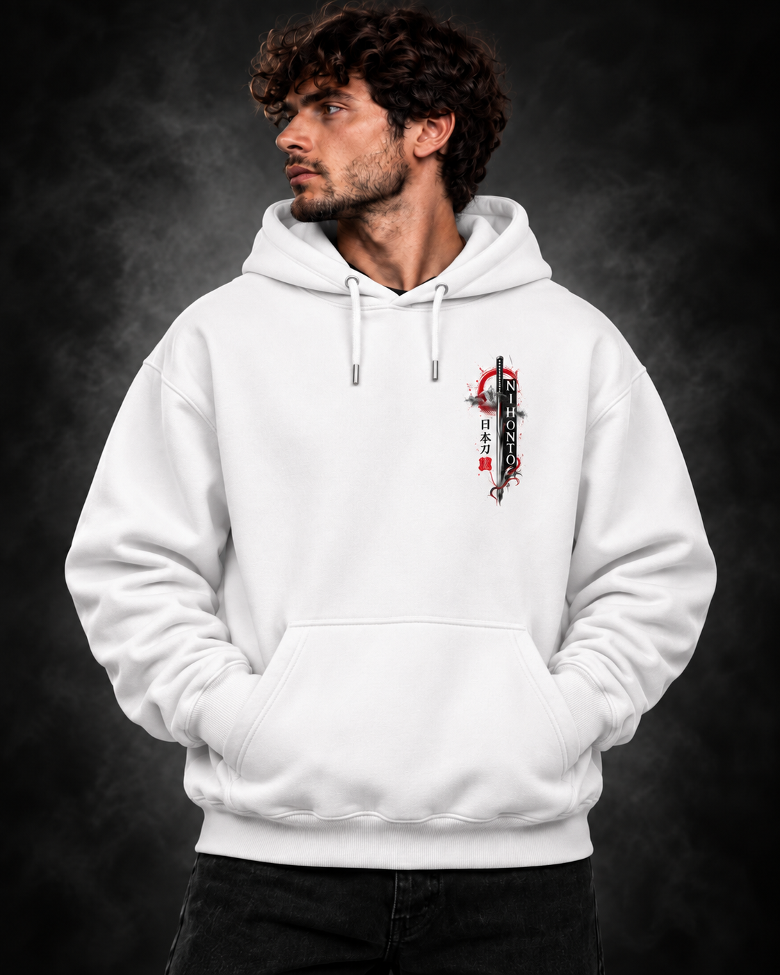 Yonakasaku Katana Sword Hoodie - white front model